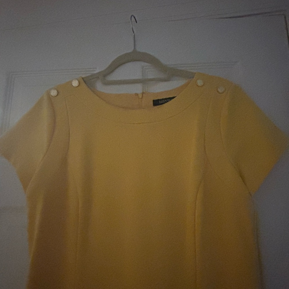 Ellen Tracy Sunny Yellow Dress with Button Accents
